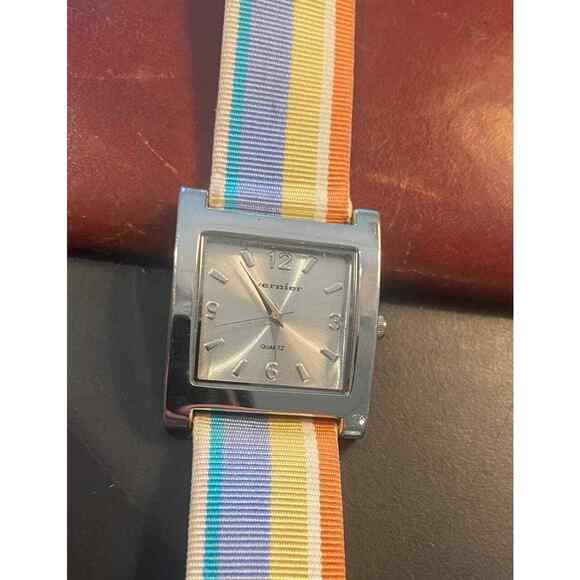 Women's 28mm silver Tone Vernier Watch, Multicolor Canvas Band - Picture 3 of 3